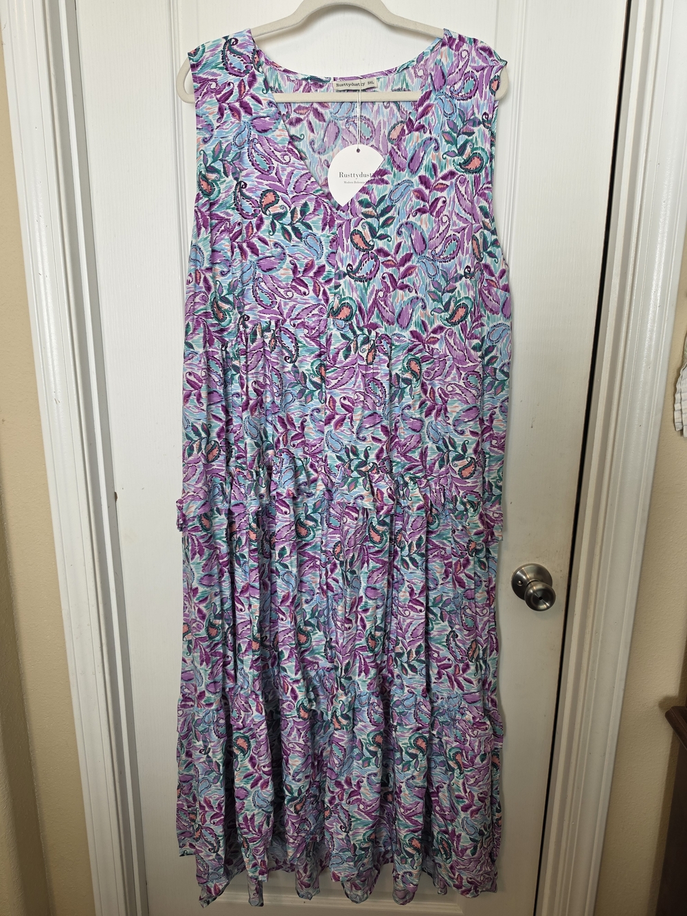 Sleeveless Floral Tiered Maxi Dress in Purple & Teal by Barefoot Dreams